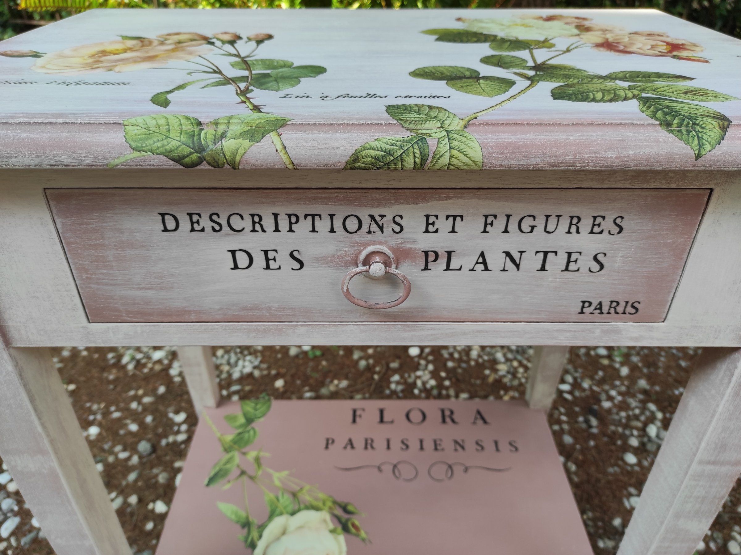 Cassetto e ripiano con scritte in stile botanico francese